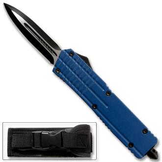 Blue Spear Point OTF Out The Front Assisted Open Tactical Glass Breaker Blue Handle