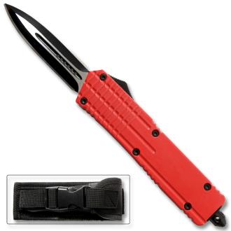 Red Spear Point OTF Switchblade Out The Front Assisted Open Tactical Glass Breaker Red Handle