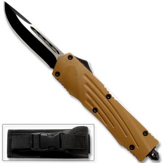 Brown Straight Edge Flagship OTF Knife Clip Point