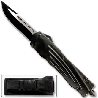 Black Straight Edge Flagship OTF Knife Clip Point