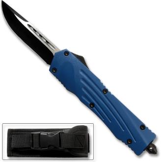 Blue Straight Edge Flagship OTF Knife Clip Point