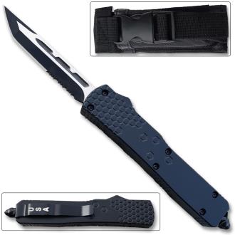 Slim Black Tanto Point OTF Knife Assisted Open Tactical Glass Breaker