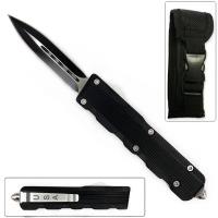 OTF-L75 - Spear Edge Black Flagship OTF Switchblade Knife with Comfort Groove Handle Double Edge
