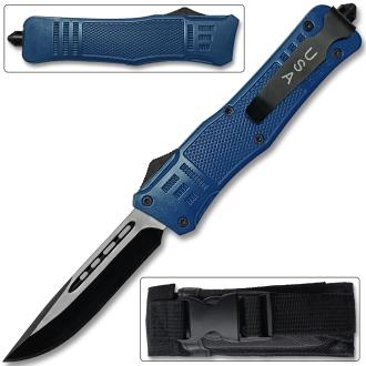 Straight Edge Blue Flagship OTF Knife Clip Point USA