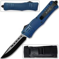 OTF2028-BL - Straight Edge Blue Flagship OTF Knife Clip Point USA