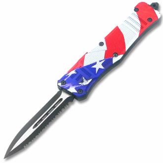 Swift American Flag Swift OTF Switchblade Knife Single Edge Serrated Top Edge Blade