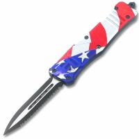 OTFL-72 - Swift American Flag Swift OTF Switchblade Knife Single Edge Serrated Top Edge Blade