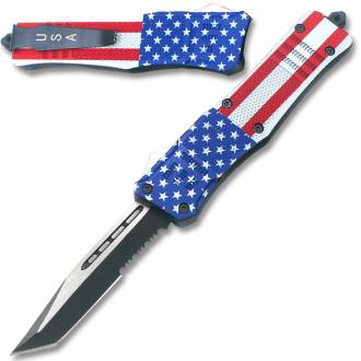 American Flag Swift OTF Switchblade Knife Tanto Edge Serrated Blade