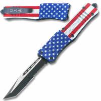 OTFL-73T - American Flag Swift OTF Switchblade Knife Tanto Edge Serrated Blade