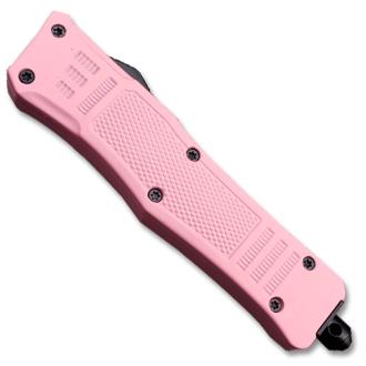 Pink Legacy Edge OTF Knife Spear Point, Double Edged Blade - Edge