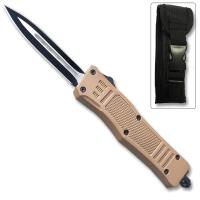 OTFM-11BR - Brown Legacy OTF Knife Spear Point, Double Edged Blade