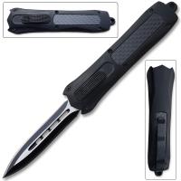 OTFM-12BK - Double Edge OTF Knife Out The Front Tactical Black Carbon Fiber Handle