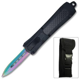 Double Edge OTF Knife Out The Front Tactical Rambo Blade Carbon Fiber Handle