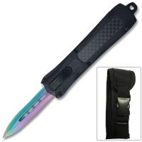 OTFM-12RB - Double Edge OTF Knife Out The Front Tactical Rambo Blade Carbon Fiber Handle