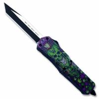 OTFM-22T - Green &amp; Purple Skull Tanto Blade OTF Knife