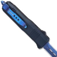 OTFM-55DBL - Delta Lightening Blue OTF Switchblade Out The Front Automatic Double Edge Damascus Pattern Blade