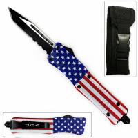 OTFM-60-T - American Flag Swift OTF Switchblade Knife Tanto Blade Serrated Edge