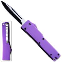 933-PR - Electrifying California Legal OTF Switchblade Dual Action Knife Single Edge Purple