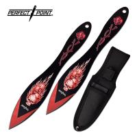 PP-117-2RD - PERFECT POINT RED FLAMING SKULL THROWING KNIFE SET