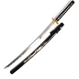 Teel Battle Ready Katana Silver Blade - Black / Gold Free Stand