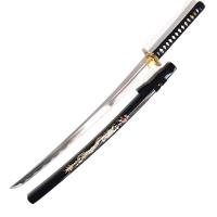 PS-H-04 - Teel Battle Ready Katana Silver Blade - Black / Gold Free Stand