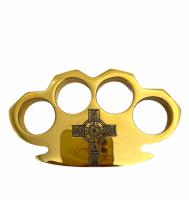 BR-300-CR - Brass with Cross and Black Color Filled Knuckle