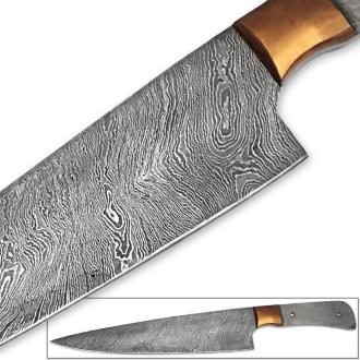 Damascus Steel Blank Santoku Chef Knife 3mm Copper Bolstered Cutlery