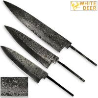 SBDM-2262SET - White Deer Chef Knife Blank Cutlery Trio Damascus Steel Forged Set of 3