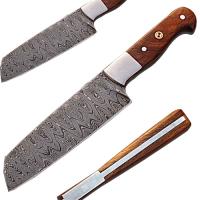 SDM-2150 - Custom Handmade Damascus Chef Knife Tanto Walnut Wood Handle