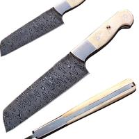 SDM-2151 - Handmade Damascus Chef Knife Tanto Blade Camel Bone Handle