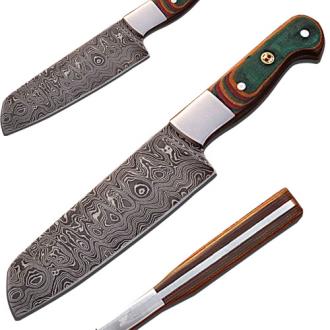 Custom Handmade Damascus Chef Knife Tanto Micarta Wood Handle