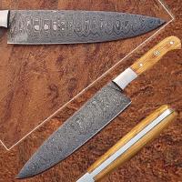 SDM-2155 - Custom Handmade Damascus Steel Chef Knife Olive Wood Handle