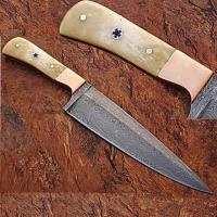 SDM-2172 - Custom Handmade Damascus Copper Guard Chef Knife Bone Handle