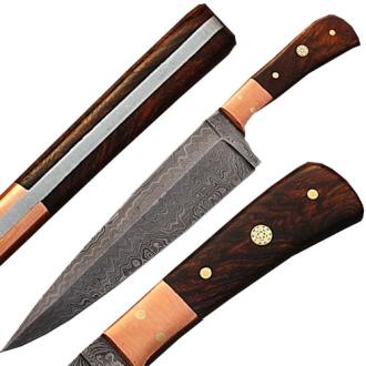 Handmade Damascus Copper Guard Chef Knife Cocobolo Wood Handle