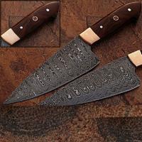 SDM-2232 - Custom Made Damascus Steel Chef Knife Rose Wood Handle Copper Bo