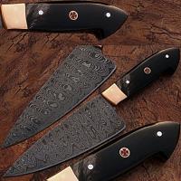 SDM-2234 - Custom Made Damascus Steel Chef Knife Buffalo Horn Handle Copper
