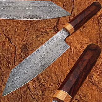 Damascus Steel Chef Knife Rose Wood Olive Wood Handle