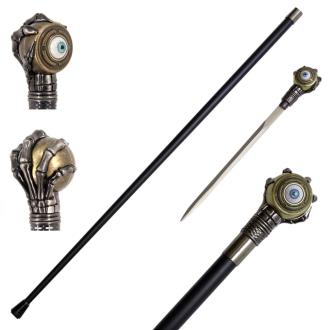 Rolling Evil Eye Swagger Cane Sword with Skeletal Hand Handle