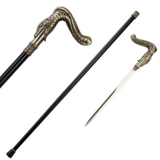 36.5 Inches Brass Finish Burst Snake Head Cane Sword