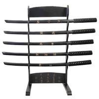 SK-0402-5 - 5 Pcs Wood Practice Sword Set Black W/Stand