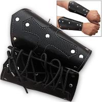 SLC-701 - Biker Leather Cuffs Pair Iron Cross Bracers Arm Armor Harley Black Studded