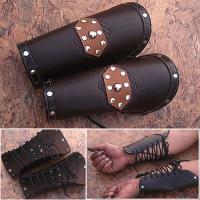 SLC-704 - Assassins Guild Dark Leather Bracers Light Armor Brown Arm Cuffs Pair