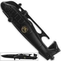 SP-327BK - US Coast Guard Tactical Folding Knife Helicopter Black Seatbelt Cutter Spring Assist