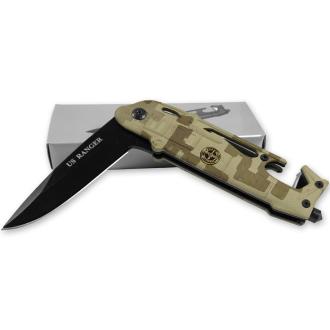 US Rangers Helicopter Tactical Folding Knife Spring Assist Emergency Desert Camo