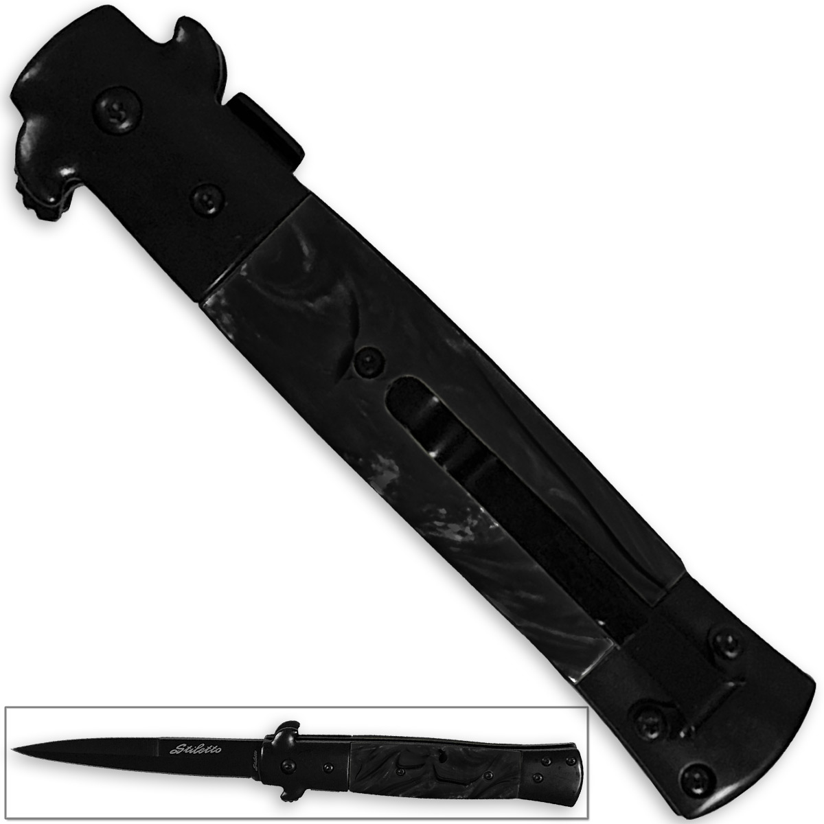 Stiletto Switchblade Legal Assisted Opening Knife Black Pearl Italian