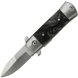 Mini Stiletto Spring Assist Knife with Black Pearl Handle