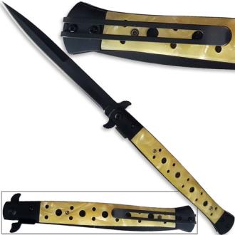 Huge Italian Stiletto Knife Spring Assist Pearl Handle 13.25in