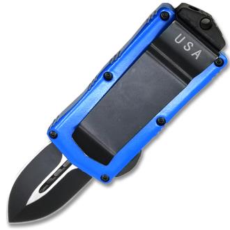 Speed Tech Spear Point Blade California Legal OTF Dual Action Knife Blue