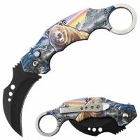 ST44BR - Automatic Krambit Knife 3D Printed Grizzly Bear Pocket Knife