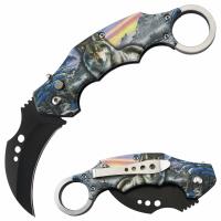 ST-44WO - Automatic Krambit Knife 3D Printed Mountain Wolf Pocket Knife